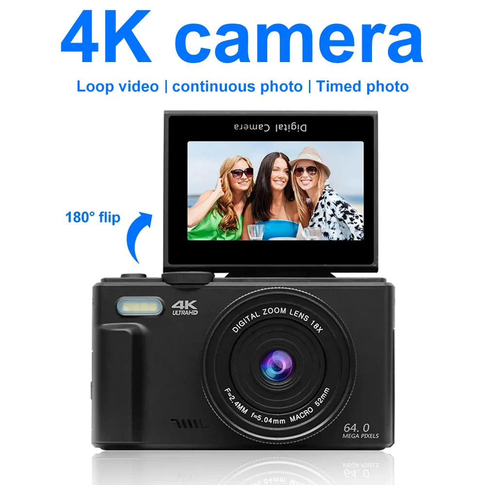 NNEOBA 4K Digital Camera for Photography 64MP Vlogging Black