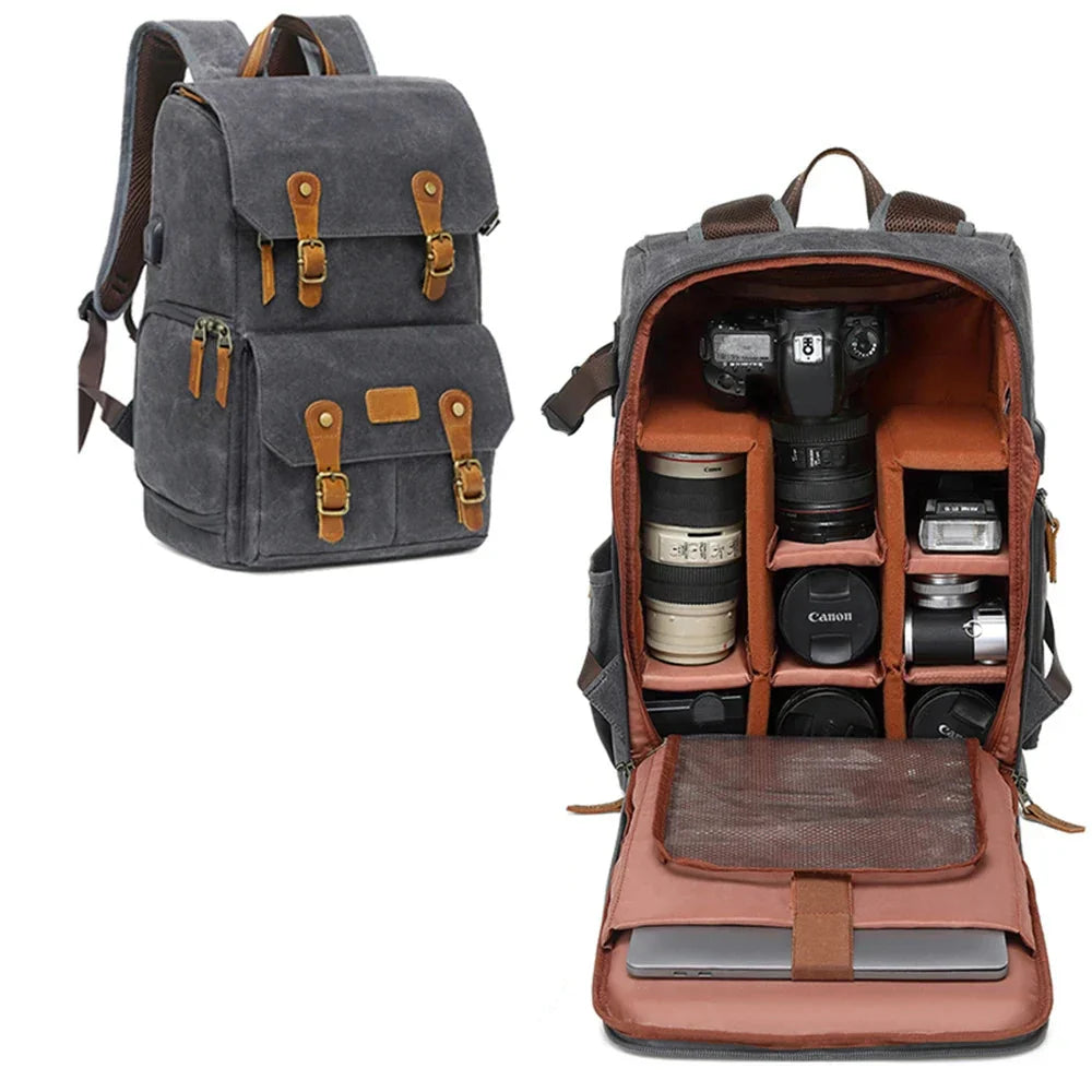 NNEOBA Photography Canvas Camera Backpack Gray
