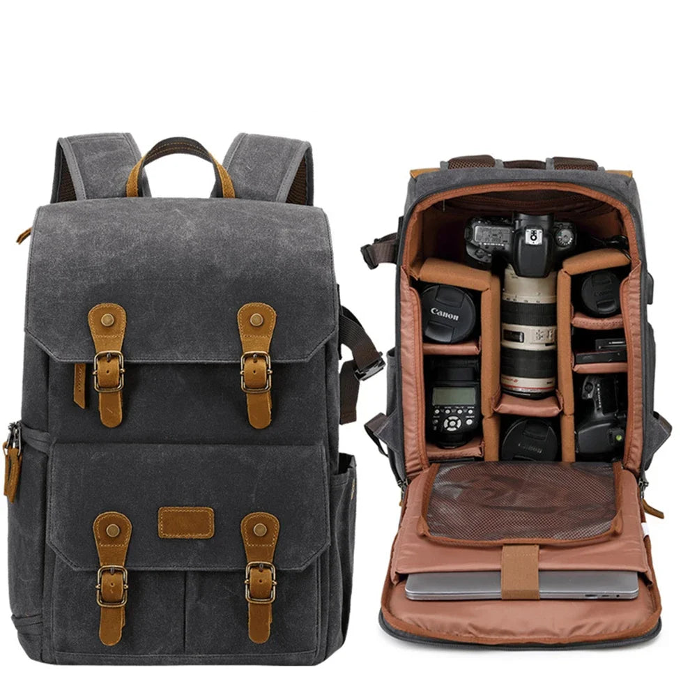 NNEOBA Photography Canvas Camera Backpack Gray